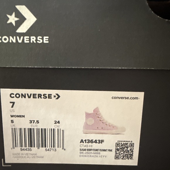 Converse Chuck Taylor All Star CTAS HI Sugar Berry - Egret - Pink Women 7 - Picture 6 of 6